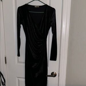 Express Black Draped Long Sleeve Dress